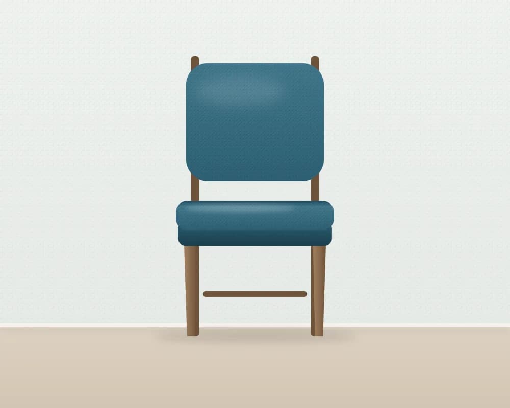 Ilustração de uma cadeira de jantar com assento e encosto estofados